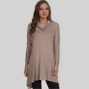 Mocha Long Sleeve Cowl Neck Tunic Top Size Small